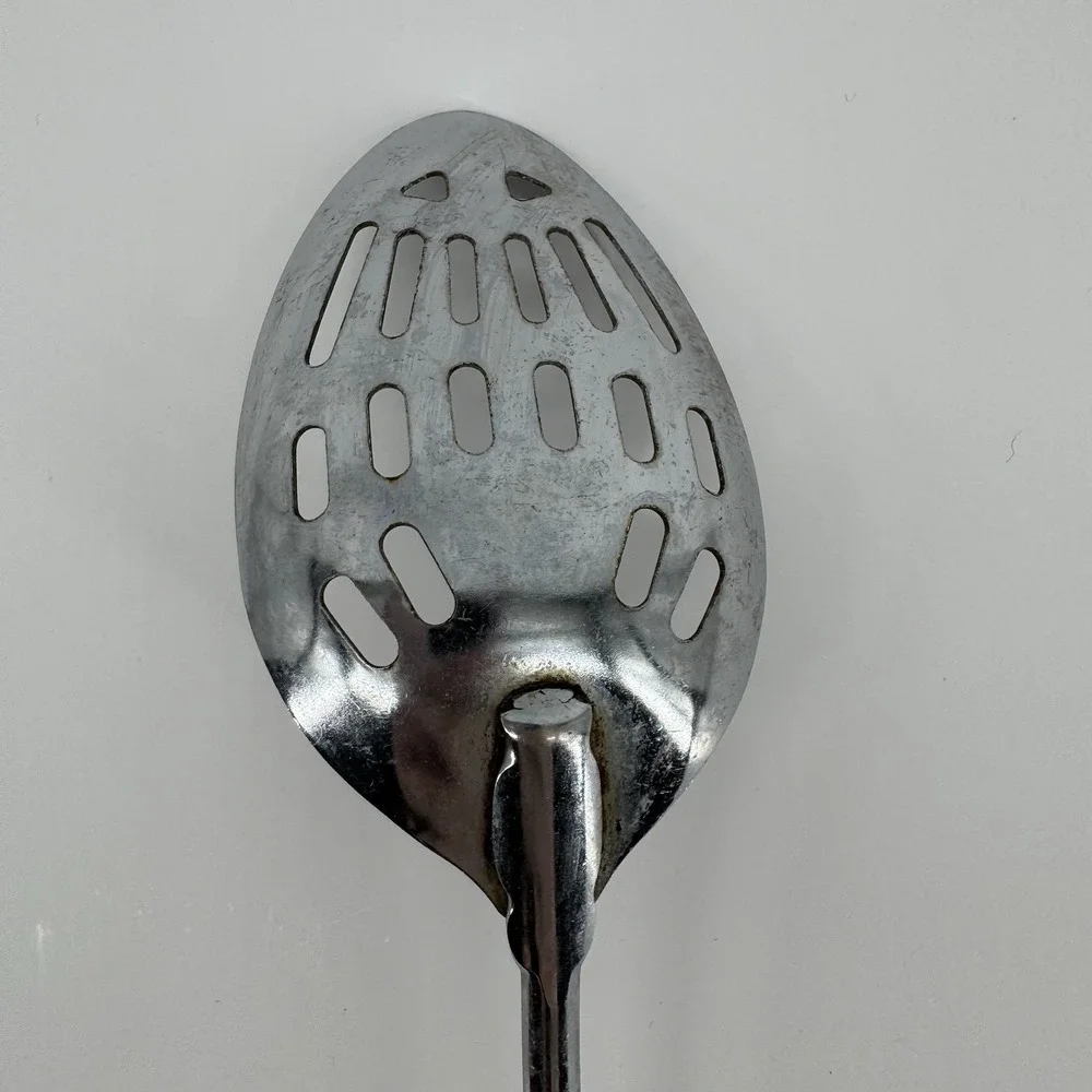 Vintage Ecko Chromium Plated Slotted Serving Spoon USA Retro Kitchen Cooking